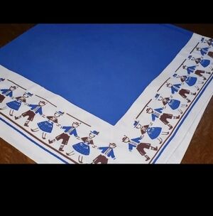 Vintage Artex Mid-Century Dutch Boy & Dutch Girl Blue Table Cloth